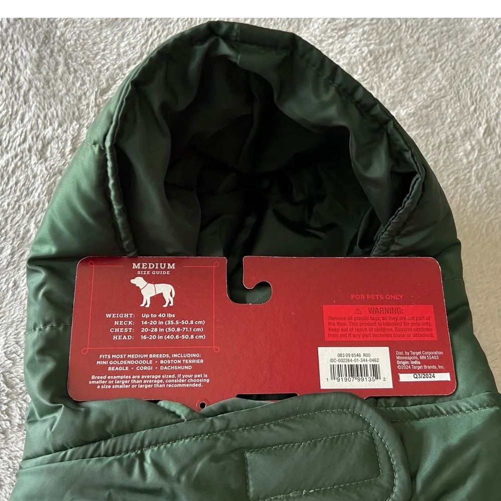 Wondershop Target Pet Puffer Vest Green Hooded Dog Jacket Medium M New Winter